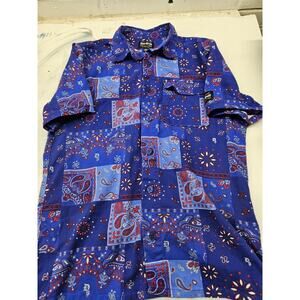 Dogg Supply by Snoop Dogg Shirt Med Blue Red Bandana Paisley Short Sleeve Casual